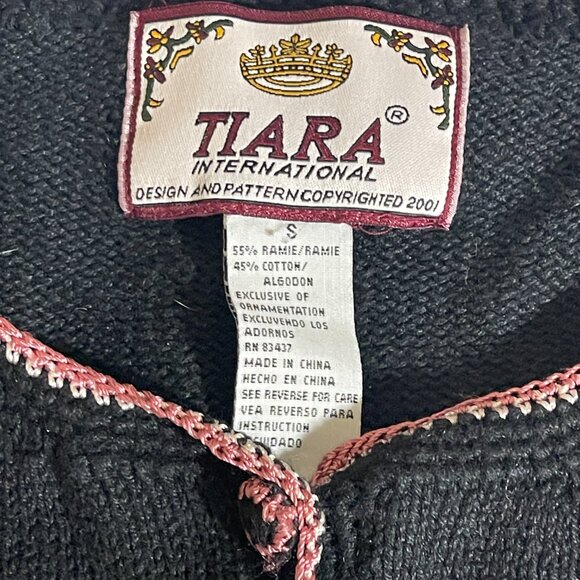 Vintage Tiara International Embroidered Cardigan Womens S Floral Black Cottage - Picture 6 of 12